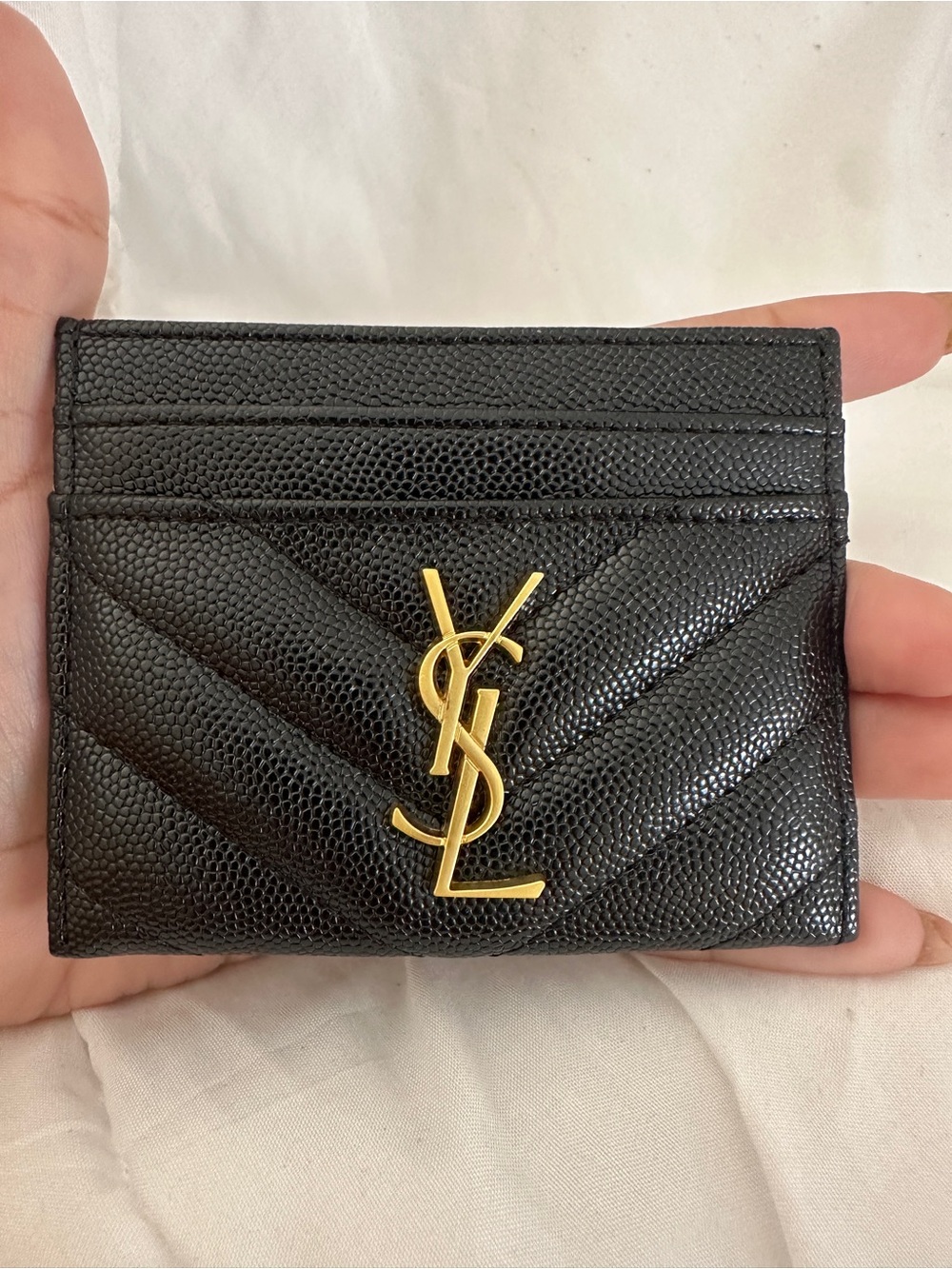 Saint Laurent Black Quilted Leather Card Holder with Gold YSL Monogram